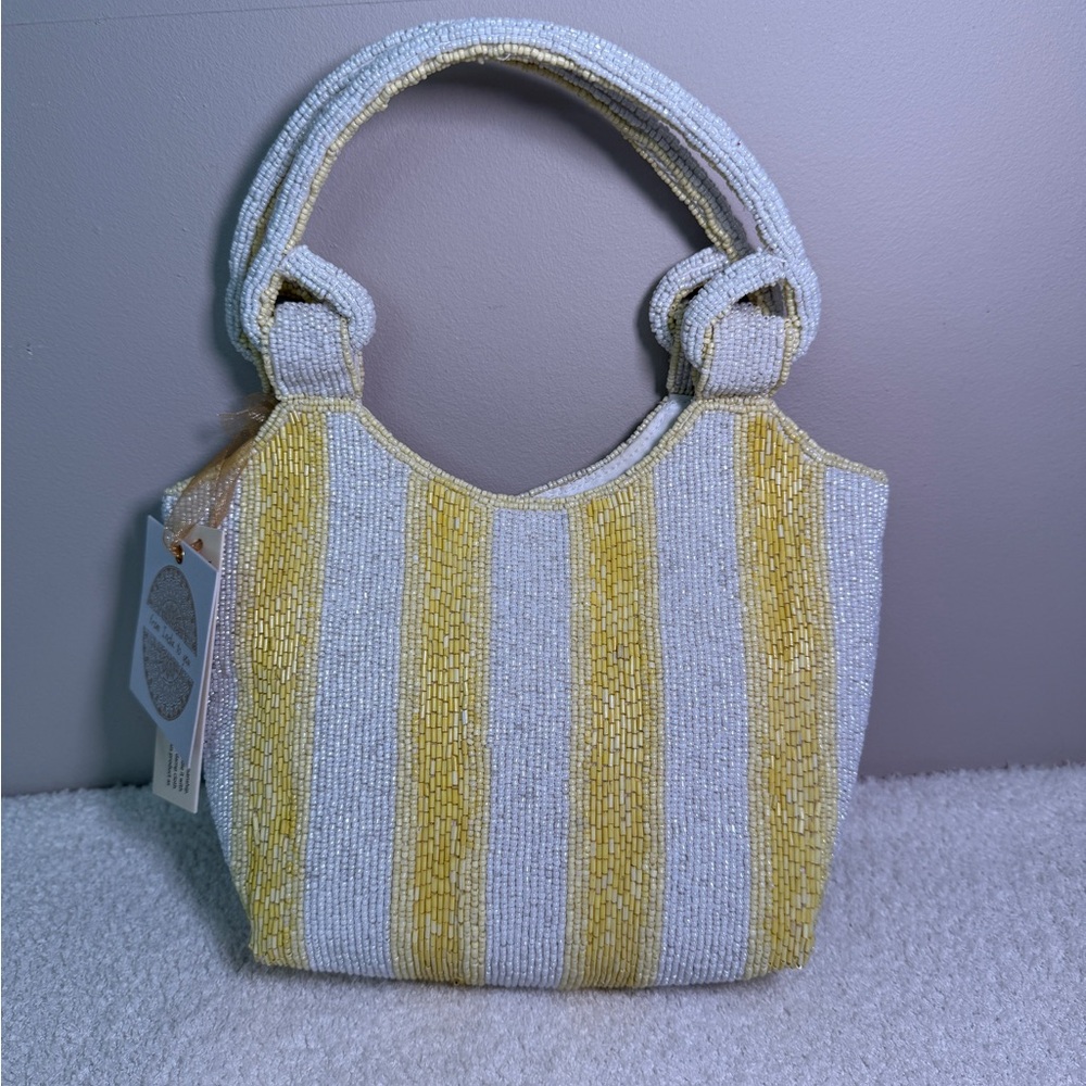 VIRAL NWT Made in India Yellow and White Beaded Striped Women's Bag
